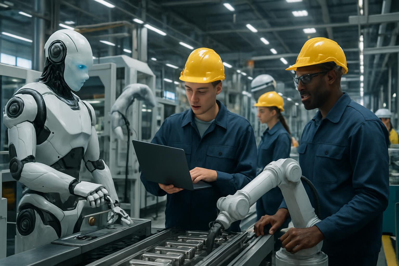 Operators and robots collaborating efficiently in an automated production plant with advanced technology
